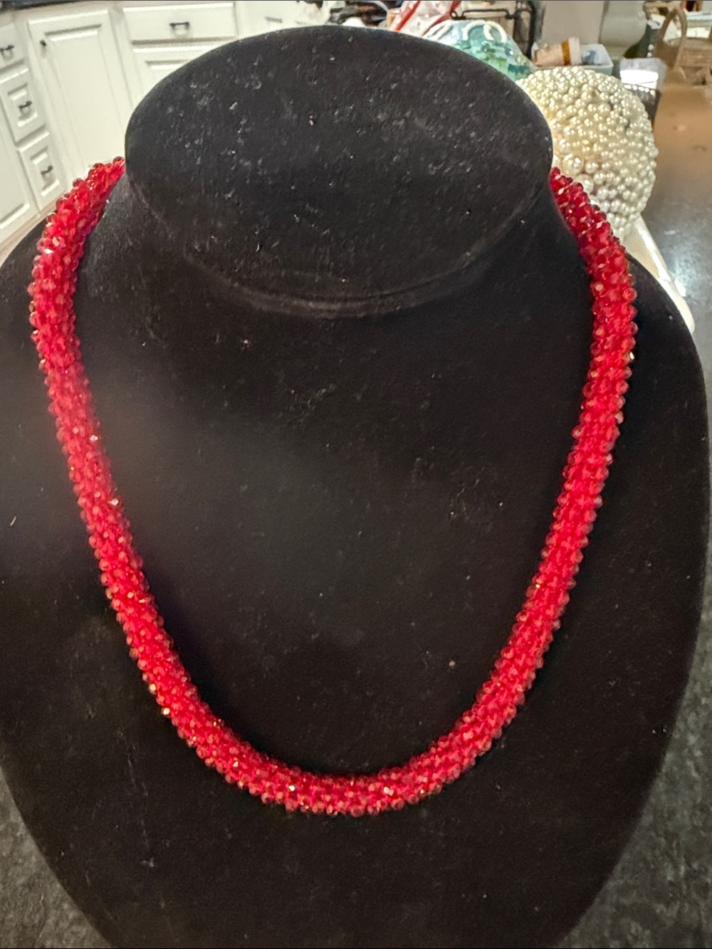 Red Crystal Bead Rope Necklace - Women Jewelry